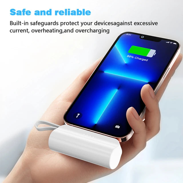 Pocket Power Plus: Ultra-Portable 5000mAh Power Bank with Built-In Cable for iPhone, Samsung, and More -ShopMallUniverse