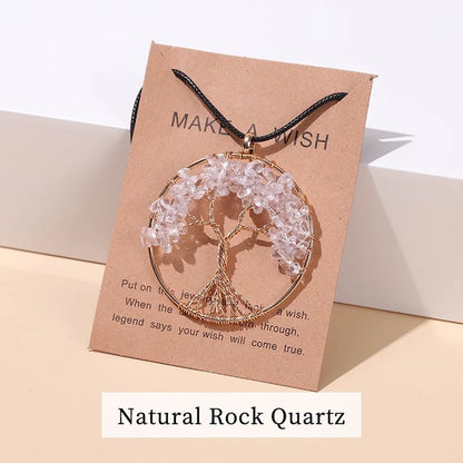 Divine Balance: 7 Chakras Tree of Life Pendant Necklace - Rock Quartz -ShopMallUniverse