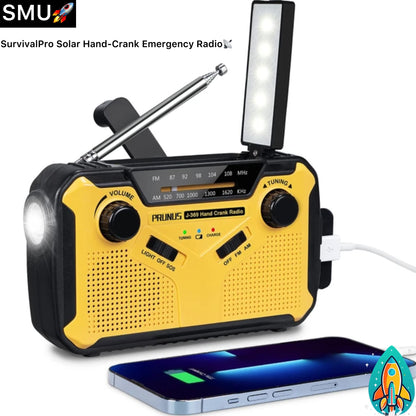 SurvivalPro Solar Hand-Crank Emergency Radio: AM/FM, USB Rechargeable, AA Batteries, Torch, Reading Lamp, SOS Alarm -ShopMallUniverse