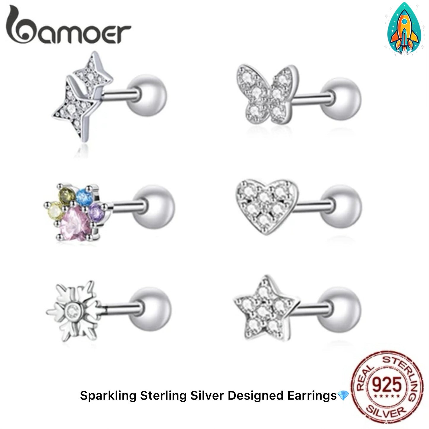 Bamoer Presents Sparkling Sterling Silver Designed Earrings - Exquisite Fine Jewelry -ShopMallUniverse