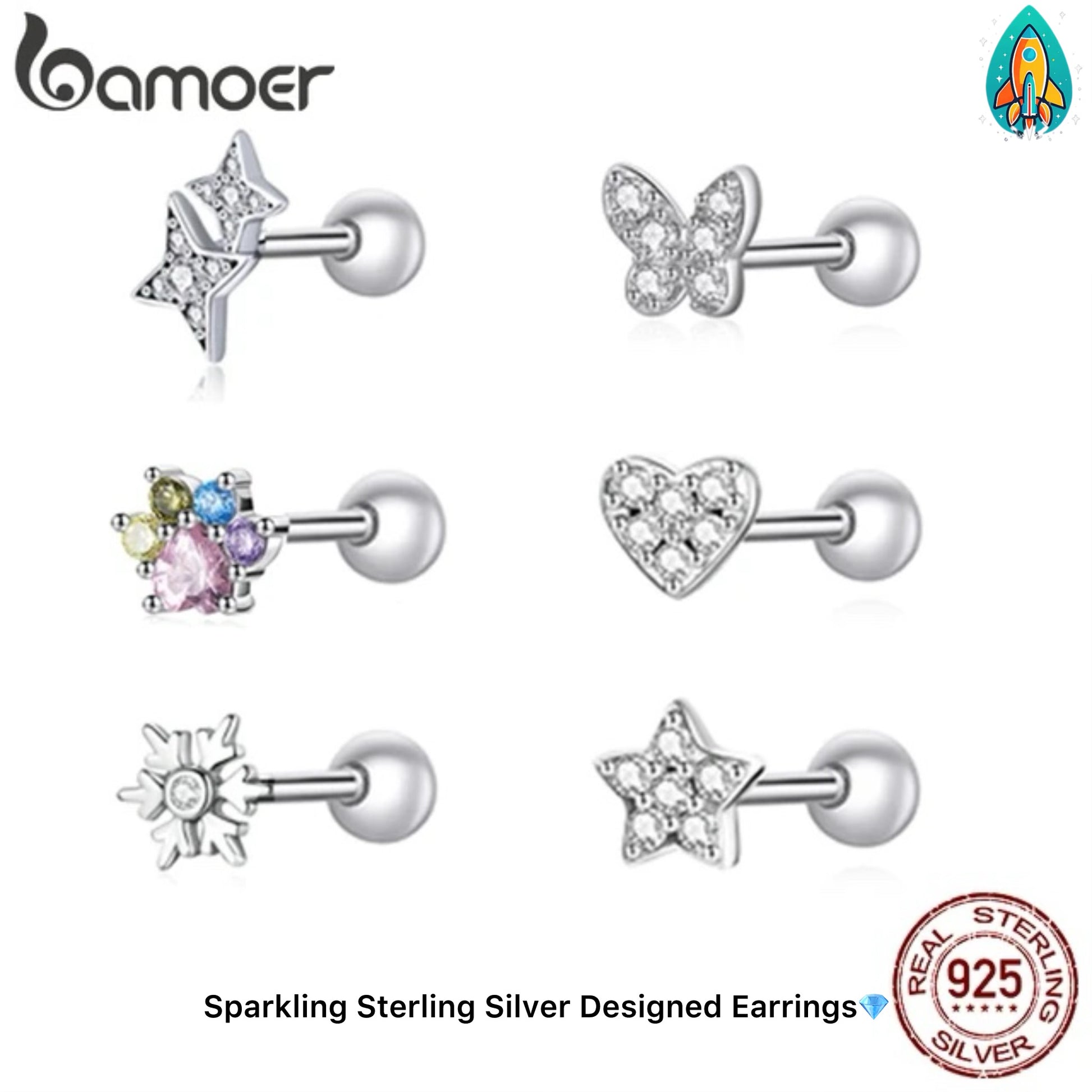 Bamoer Presents Sparkling Sterling Silver Designed Earrings - Exquisite Fine Jewelry -ShopMallUniverse