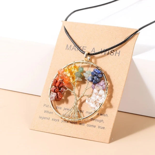 Divine Balance: 7 Chakras Tree of Life Pendant Necklace - Circle.1 -ShopMallUniverse