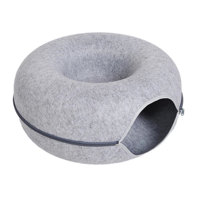 Pawstrip™ Cozy Cat Retreat: Donut Cat Bed and Tunnel for Interactive Play and Relaxation - Grey / Small: 50x50x20cm -ShopMallUniverse