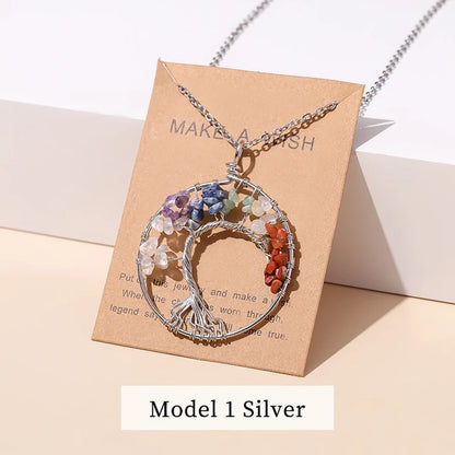 Divine Balance: 7 Chakras Tree of Life Pendant Necklace - Model 1 Silver -ShopMallUniverse