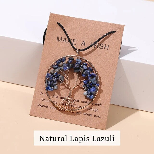 Divine Balance: 7 Chakras Tree of Life Pendant Necklace - Lapis Lazuli -ShopMallUniverse