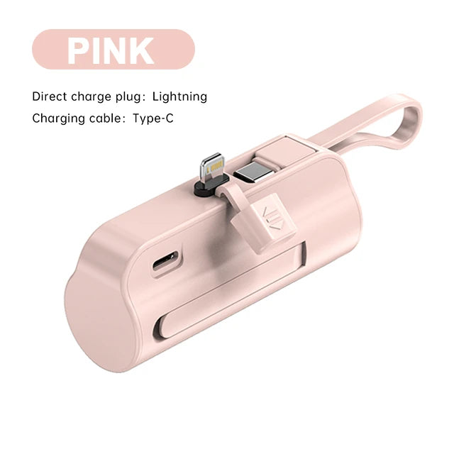 Pocket Power Plus: Ultra-Portable 5000mAh Power Bank with Built-In Cable for iPhone, Samsung, and More - iOS / Pink -ShopMallUniverse