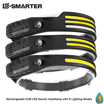 E-SMARTER: Rechargeable COB LED Sensor Headlamp with 5 Lighting Modes -ShopMallUniverse