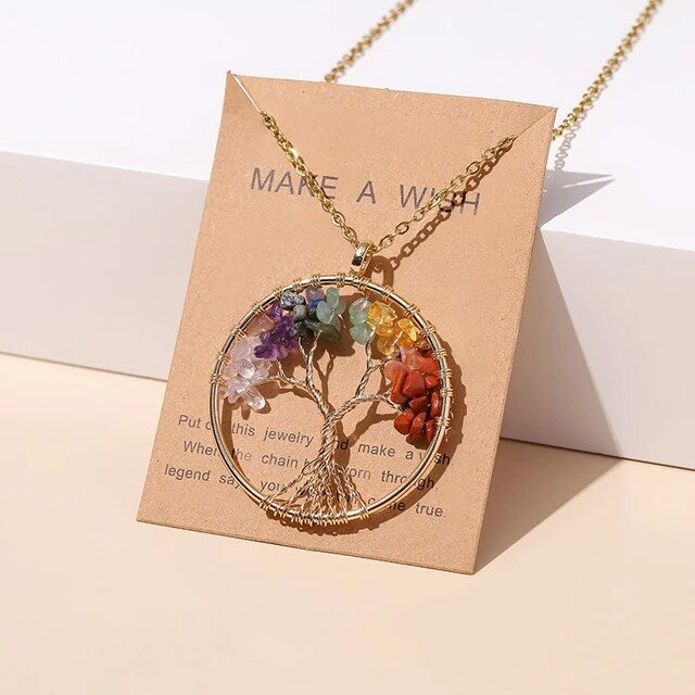 Divine Balance: 7 Chakras Tree of Life Pendant Necklace -ShopMallUniverse