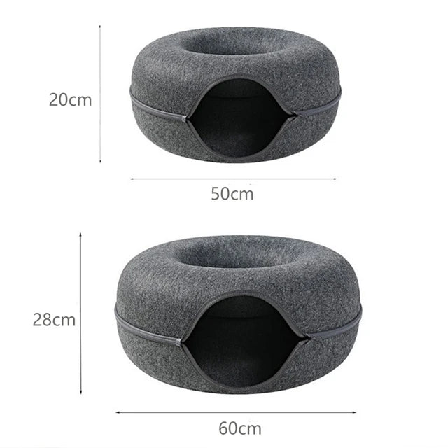 Pawstrip™ Cozy Cat Retreat: Donut Cat Bed and Tunnel for Interactive Play and Relaxation -ShopMallUniverse