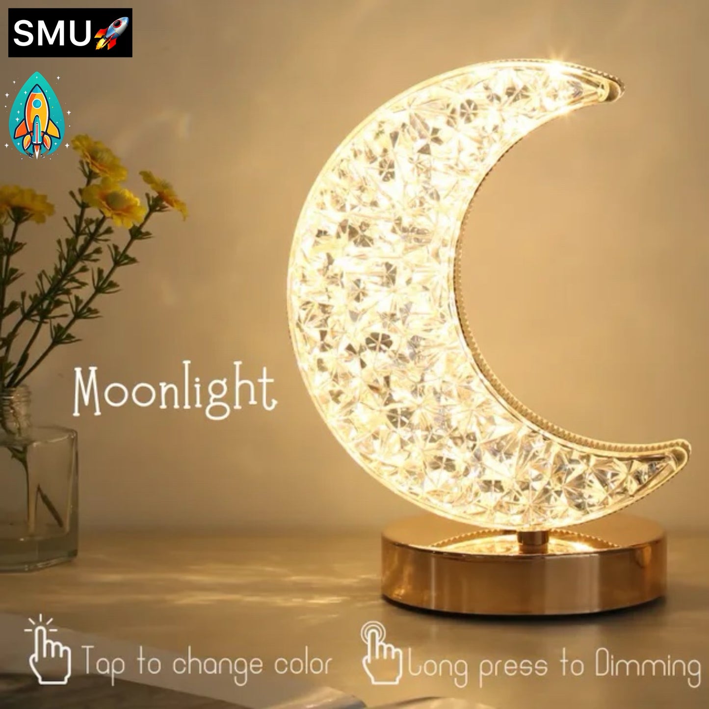 Crystal Touch Dimming 3D Moon Lamp - LED Table Light -ShopMallUniverse