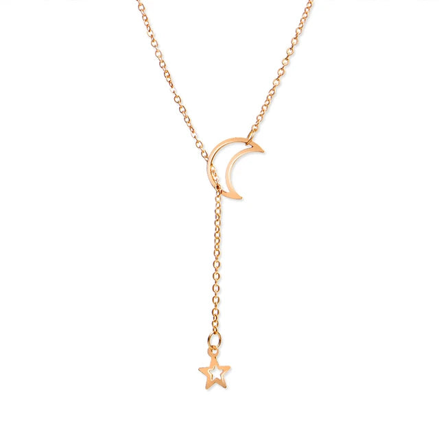 Star Night Sky: Elegant Gold Alloy Pendant Necklace - Gold -ShopMallUniverse