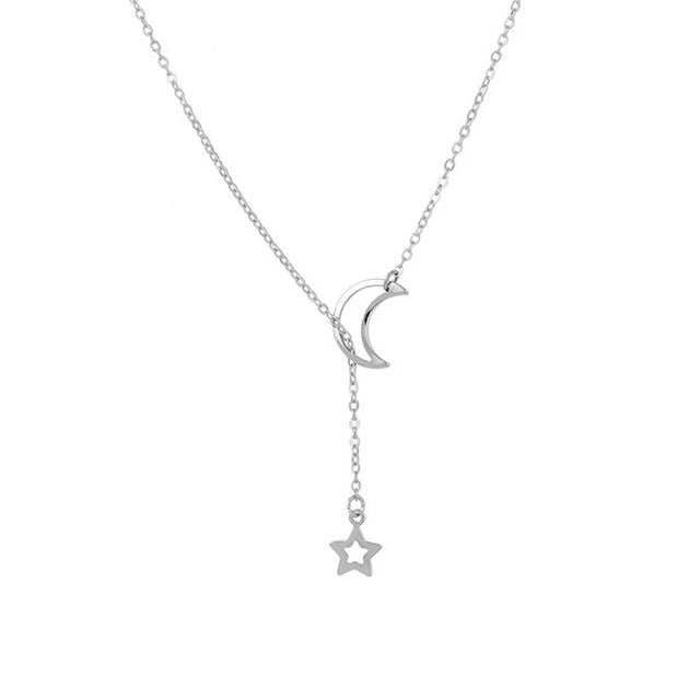 Star Night Sky: Elegant Gold Alloy Pendant Necklace - Silver -ShopMallUniverse