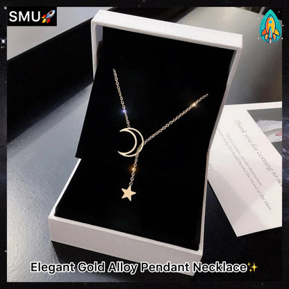 Star Night Sky: Elegant Gold Alloy Pendant Necklace -ShopMallUniverse