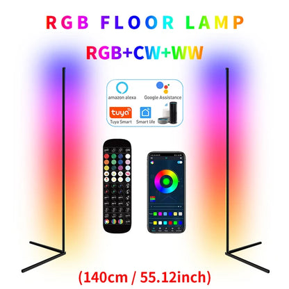 Smart LED Dimmable RGB Corner Floor Lamp, App-Enabled -ShopMallUniverse