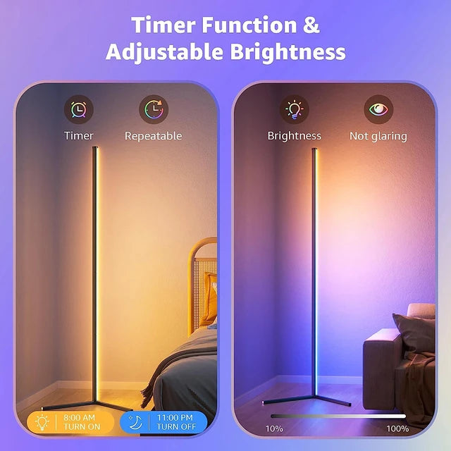 Smart LED Dimmable RGB Corner Floor Lamp, App-Enabled -ShopMallUniverse