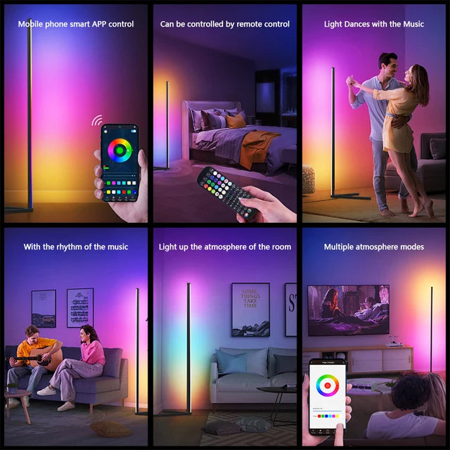 Smart LED Dimmable RGB Corner Floor Lamp, App-Enabled -ShopMallUniverse