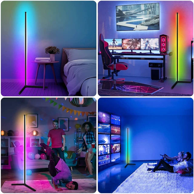 Smart LED Dimmable RGB Corner Floor Lamp, App-Enabled -ShopMallUniverse