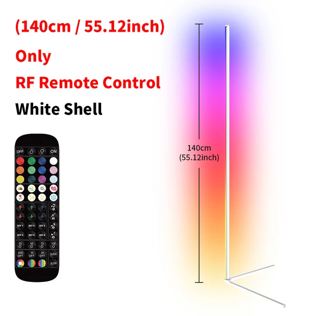 Smart LED Dimmable RGB Corner Floor Lamp, App-Enabled - Remote/White -ShopMallUniverse