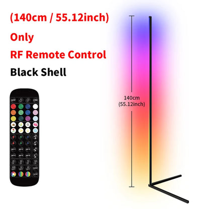 Smart LED Dimmable RGB Corner Floor Lamp, App-Enabled - Remote/Black -ShopMallUniverse