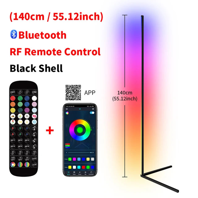 Smart LED Dimmable RGB Corner Floor Lamp, App-Enabled - Bluetooth/Black -ShopMallUniverse