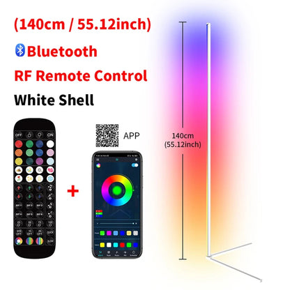 Smart LED Dimmable RGB Corner Floor Lamp, App-Enabled - Bluetooth/White -ShopMallUniverse