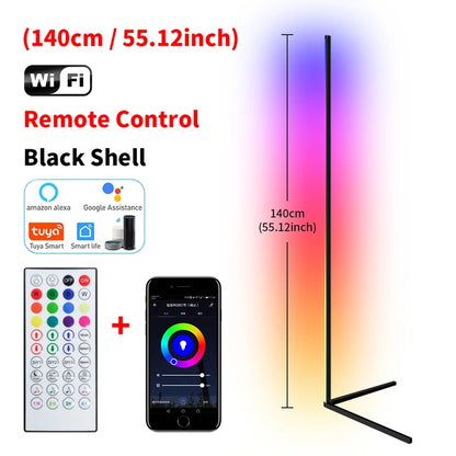 Smart LED Dimmable RGB Corner Floor Lamp, App-Enabled - WIFI/Black -ShopMallUniverse