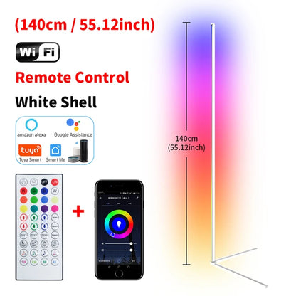 Smart LED Dimmable RGB Corner Floor Lamp, App-Enabled - WIFI/White -ShopMallUniverse