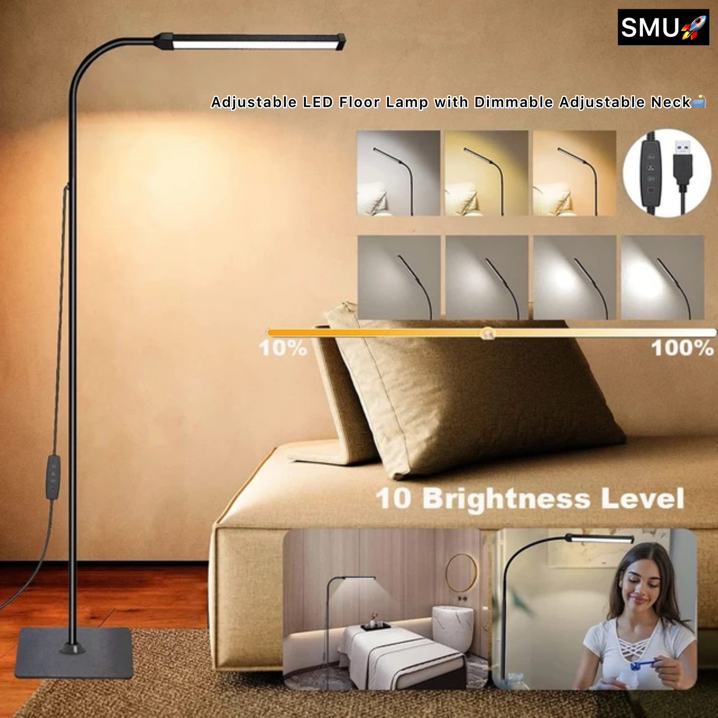 Adjustable LED Floor Lamp with Dimmable Adjustable Neck - Elevate Your Space with Beautiful Lighting -ShopMallUniverse