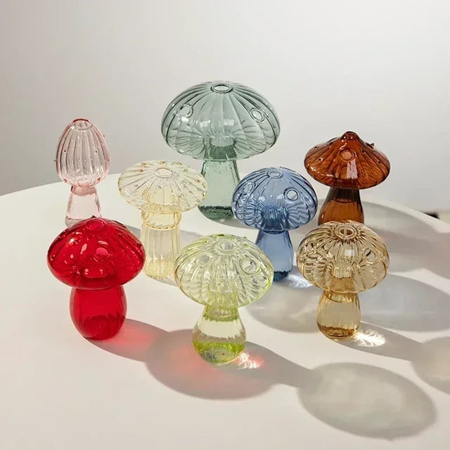 Mystical Mushroom Grove: Artistic Glass Hydroponic Terrarium Vase -ShopMallUniverse