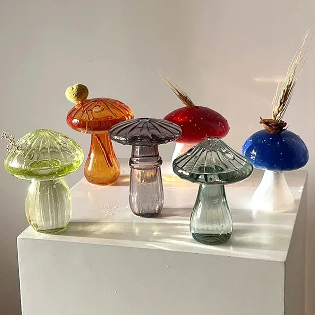 Mystical Mushroom Grove: Artistic Glass Hydroponic Terrarium Vase -ShopMallUniverse