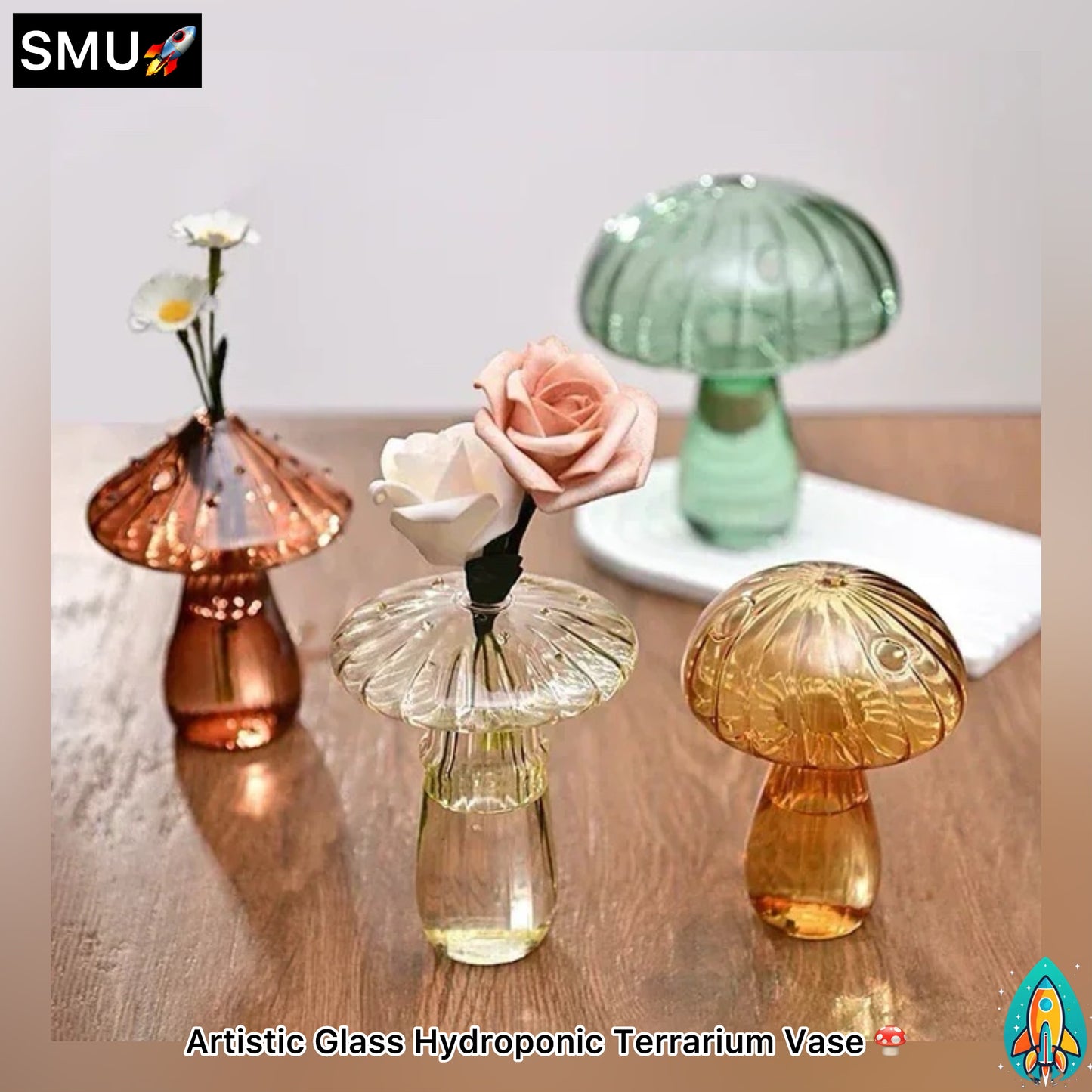 Mystical Mushroom Grove: Artistic Glass Hydroponic Terrarium Vase -ShopMallUniverse