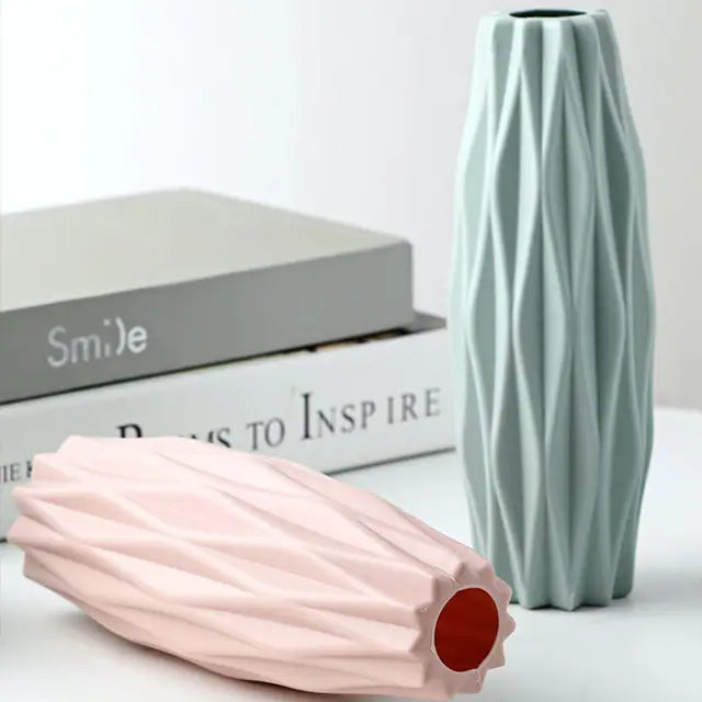 Ceramic-Style Plastic Vase: Elegant Home Decor for Stylish Plant Display -ShopMallUniverse