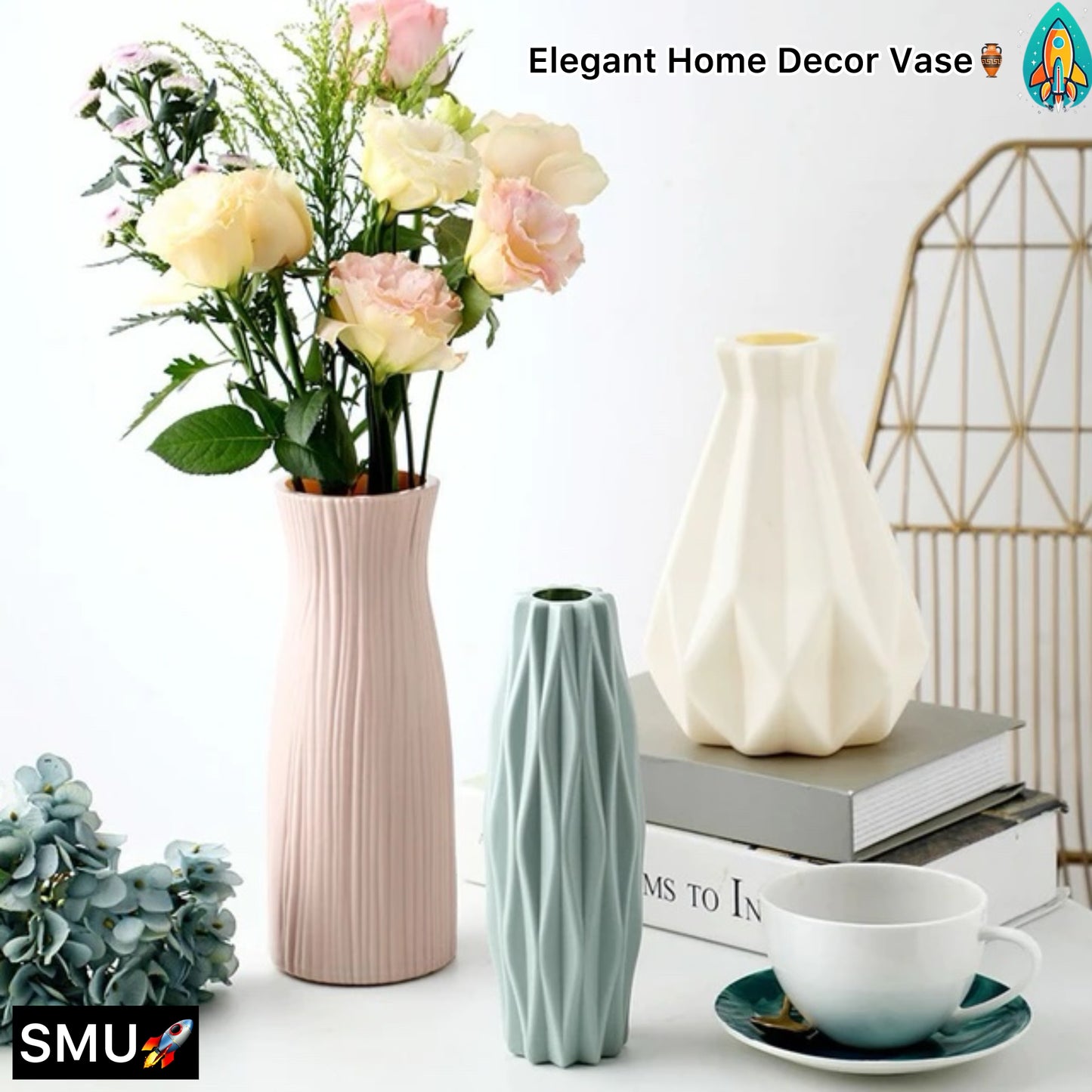 Ceramic-Style Plastic Vase: Elegant Home Decor for Stylish Plant Display -ShopMallUniverse