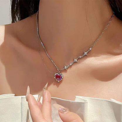 Cosmic Sparkle: Crystal Heart Pendant Necklace for Fashion-Stardust Dreamers -ShopMallUniverse