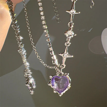 Cosmic Sparkle: Crystal Heart Pendant Necklace for Fashion-Stardust Dreamers - Purple -ShopMallUniverse