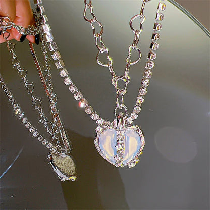 Cosmic Sparkle: Crystal Heart Pendant Necklace for Fashion-Stardust Dreamers - White -ShopMallUniverse