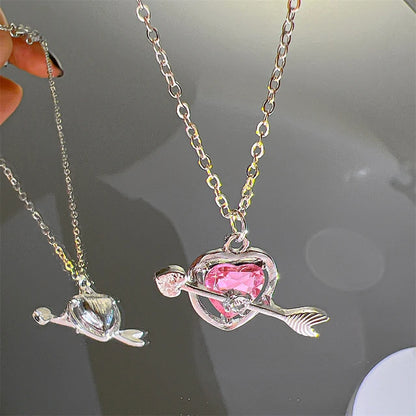 Cosmic Sparkle: Crystal Heart Pendant Necklace for Fashion-Stardust Dreamers - Pink/Arrow -ShopMallUniverse