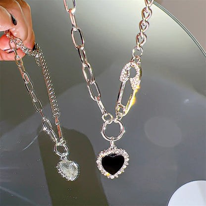 Cosmic Sparkle: Crystal Heart Pendant Necklace for Fashion-Stardust Dreamers - Black/Diamond -ShopMallUniverse