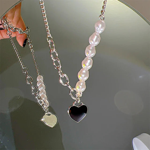 Cosmic Sparkle: Crystal Heart Pendant Necklace for Fashion-Stardust Dreamers - Black Solid -ShopMallUniverse