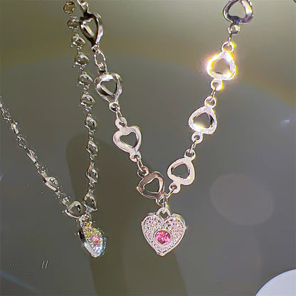 Cosmic Sparkle: Crystal Heart Pendant Necklace for Fashion-Stardust Dreamers - Small Pink -ShopMallUniverse