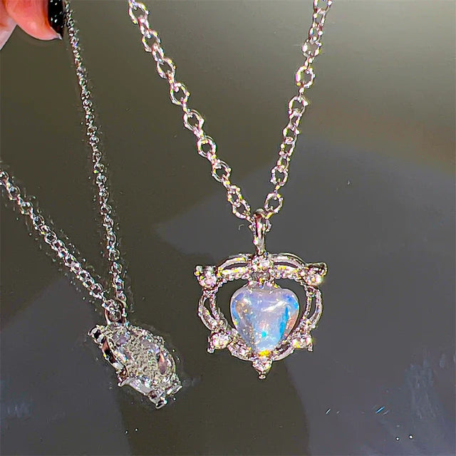 Cosmic Sparkle: Crystal Heart Pendant Necklace for Fashion-Stardust Dreamers - Big Opal -ShopMallUniverse