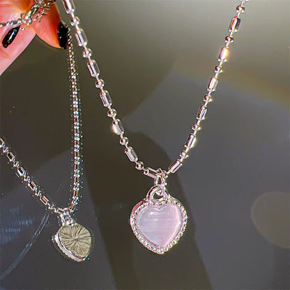 Cosmic Sparkle: Crystal Heart Pendant Necklace for Fashion-Stardust Dreamers - Pink/Diamond -ShopMallUniverse