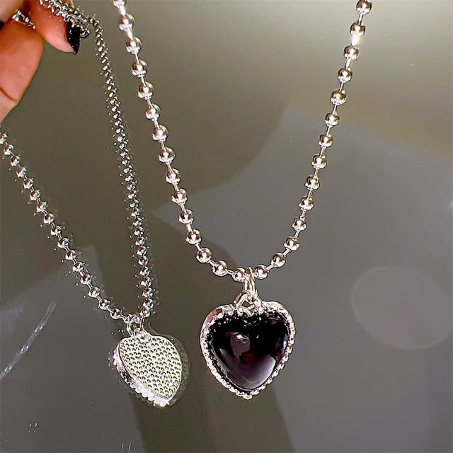 Cosmic Sparkle: Crystal Heart Pendant Necklace for Fashion-Stardust Dreamers - Big Black -ShopMallUniverse