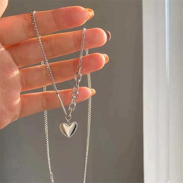 Cosmic Sparkle: Crystal Heart Pendant Necklace for Fashion-Stardust Dreamers - Silver -ShopMallUniverse