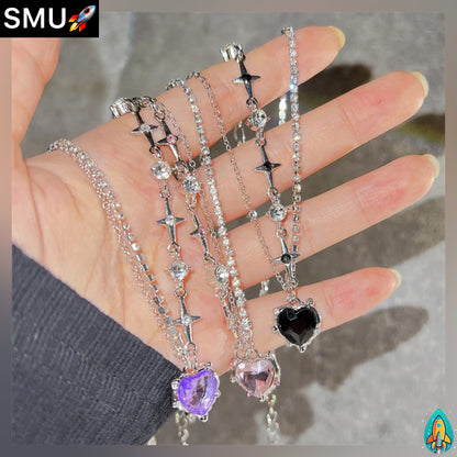 Cosmic Sparkle: Crystal Heart Pendant Necklace for Fashion-Stardust Dreamers -ShopMallUniverse