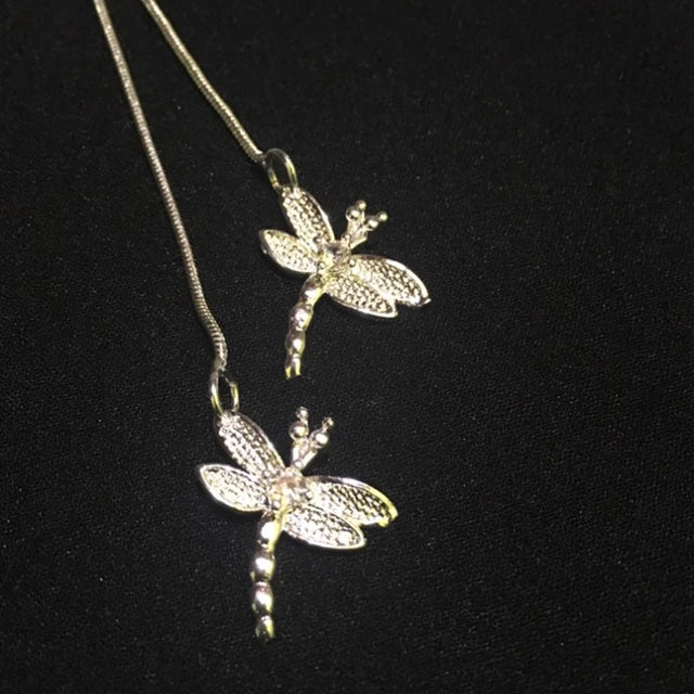 Graceful Dragonfly Duo: 925 Sterling Silver Pendant Necklace with Snake Chain -ShopMallUniverse