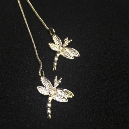 Graceful Dragonfly Duo: 925 Sterling Silver Pendant Necklace with Snake Chain -ShopMallUniverse