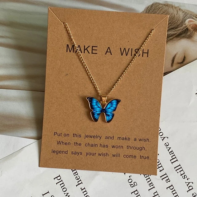 Starry Wings: Enchanting Butterfly Pendant Necklace - Blue -ShopMallUniverse