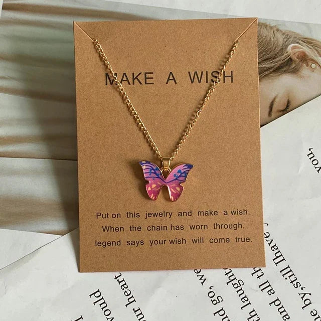 Starry Wings: Enchanting Butterfly Pendant Necklace - Pink -ShopMallUniverse