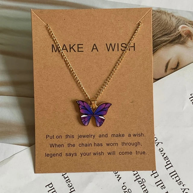 Starry Wings: Enchanting Butterfly Pendant Necklace - Purple -ShopMallUniverse